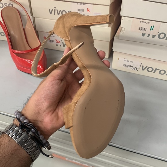 Open Toe High Heel Stiletto Sandals in Brown Faux Suede, Women’s - Picture 7 of 11